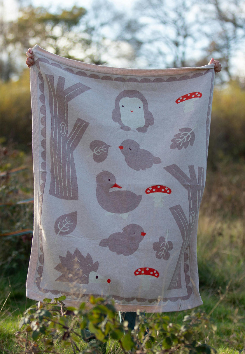 Folk Tales Knitted Organic Baby Blanket, Cream