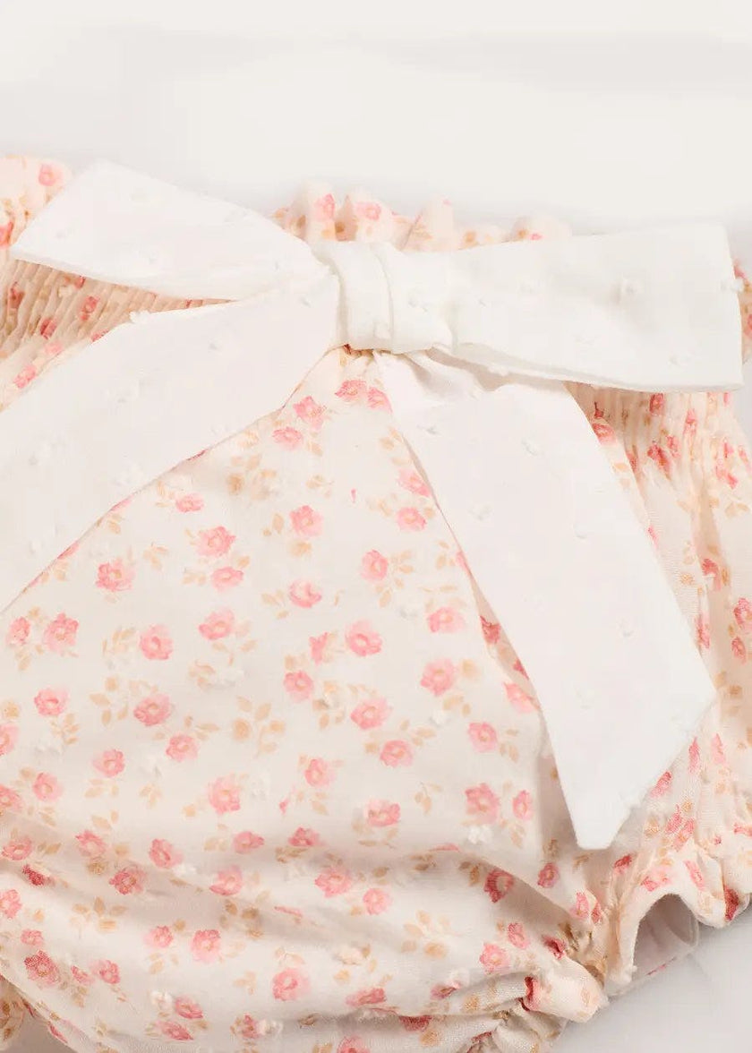 Martha Floral Bow Detail Swiss Voile Bloomers in Pink (1mth-12mths)