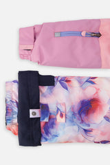 Two Piece Play Snowsuit Pink And Purple Colorblock With Watercolor Floral Print Pants