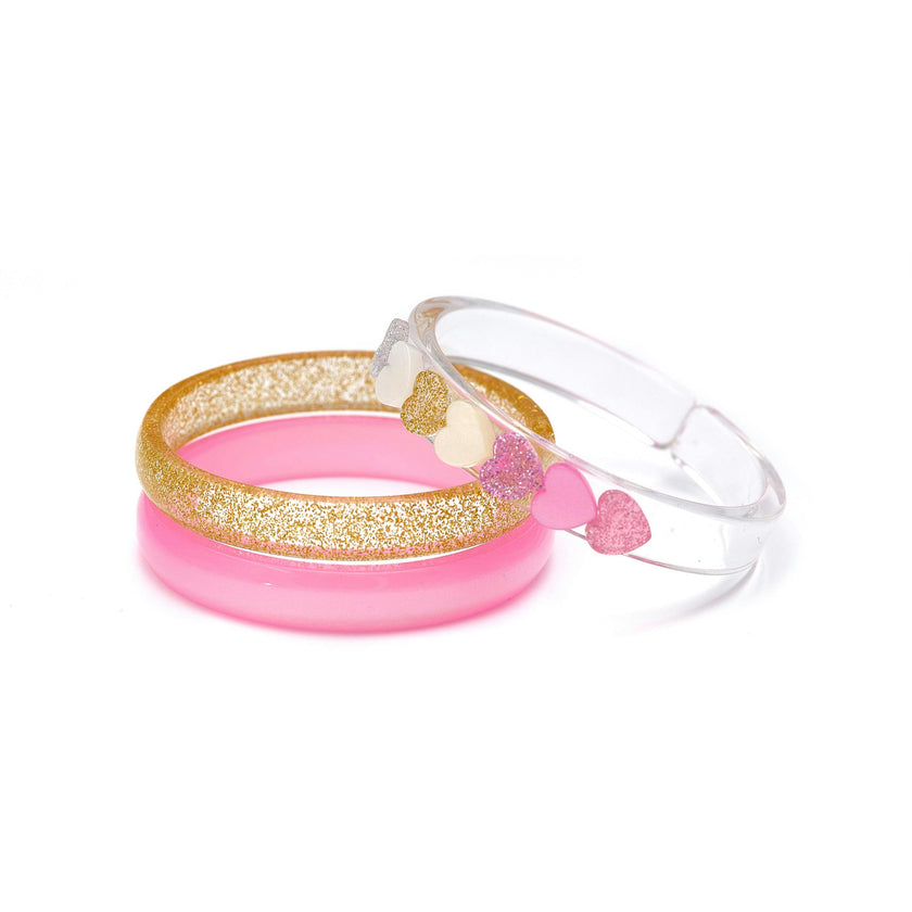 Hearts Pearl Pink Glitter Bangles -VAL