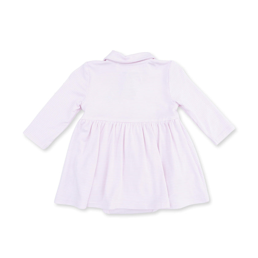 Cheer Pink Micro Stripe - Long Sleeve Tennis Bodysuit Dress