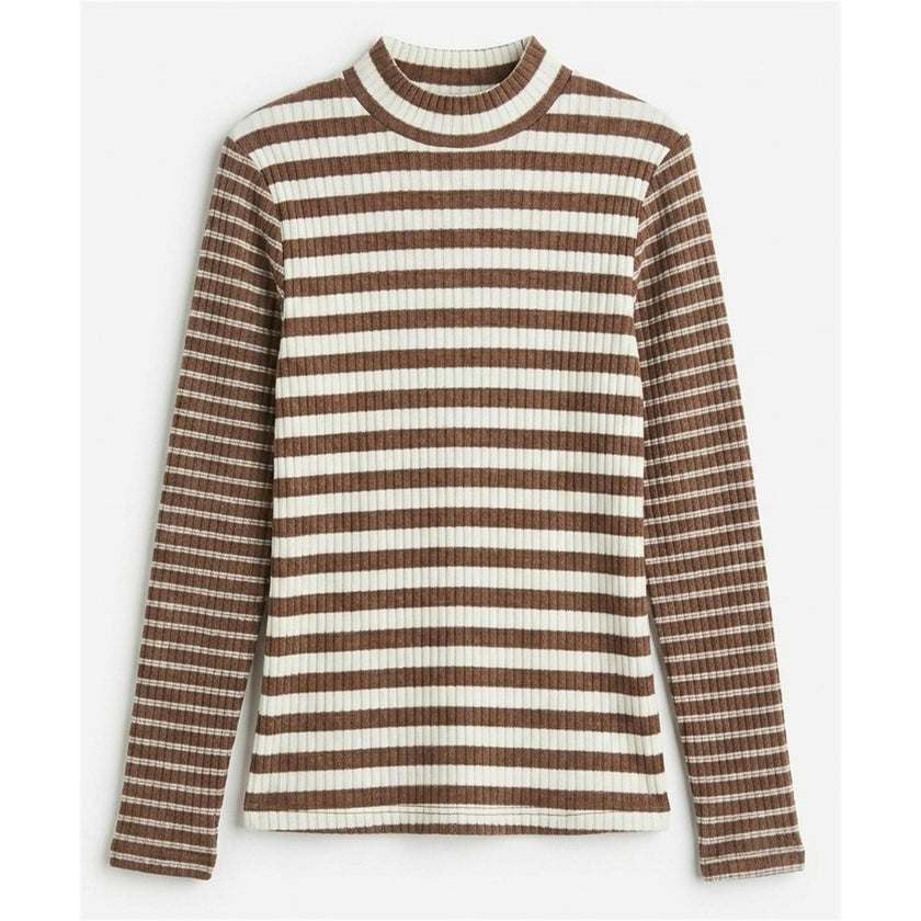 Rib Stripe Mock Neck