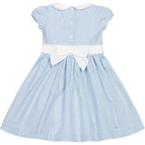 Organic Short Sleeve Seersucker Dress with Peter Pan Collar, Blue