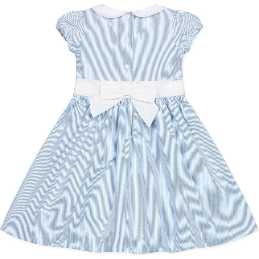 Organic Short Sleeve Seersucker Dress with Peter Pan Collar, Blue
