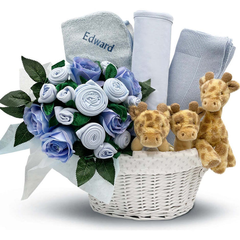 Personalized Three Little Giraffes Luxury New Baby Hamper