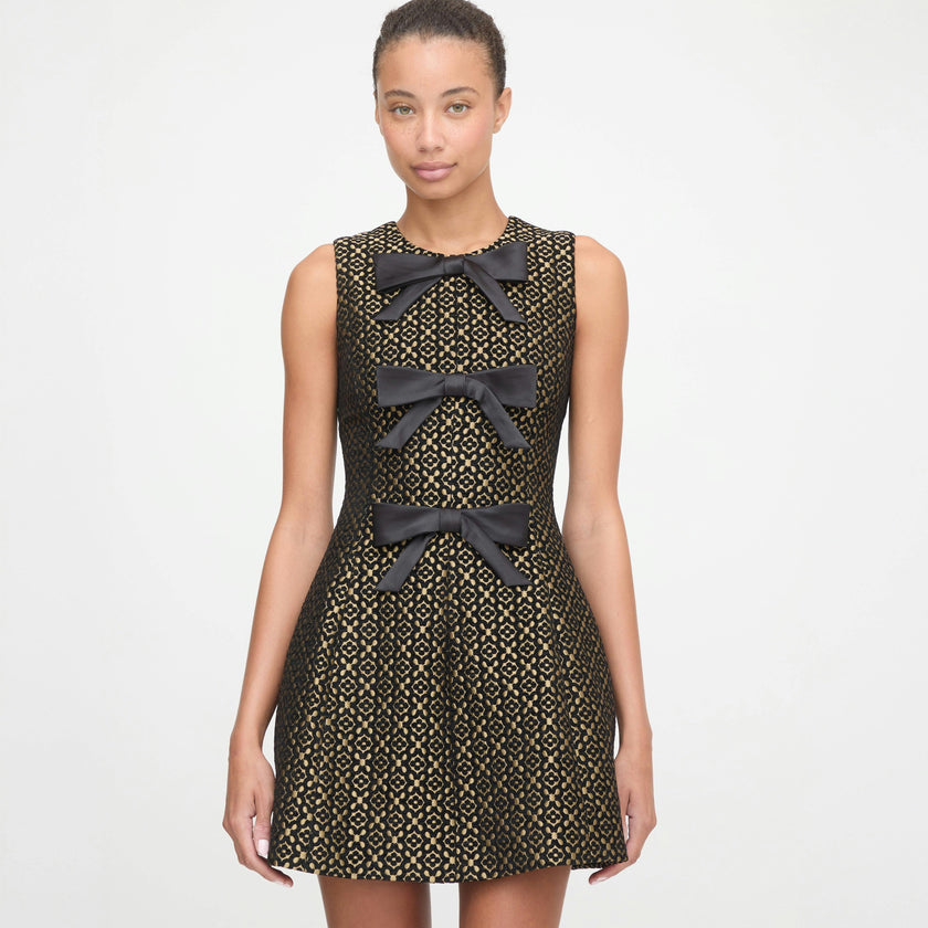 The Blythe Bow Dress - Metallic Brocade