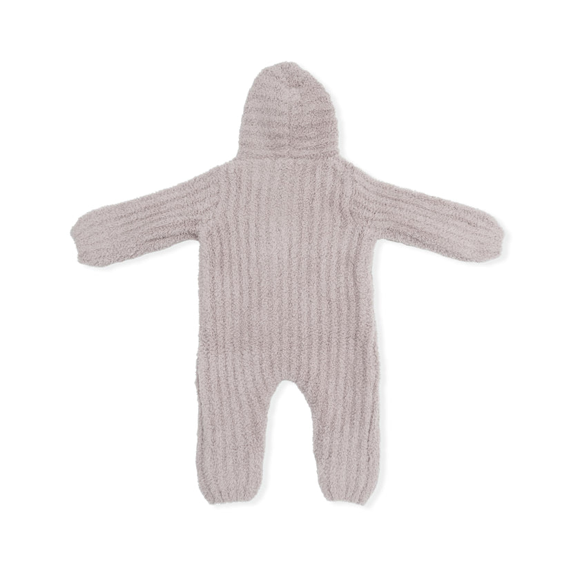 Chenille - Stone Hooded Romper with Striped Texture