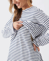 Claudette Long Sleeve Nursing Top White / Ink