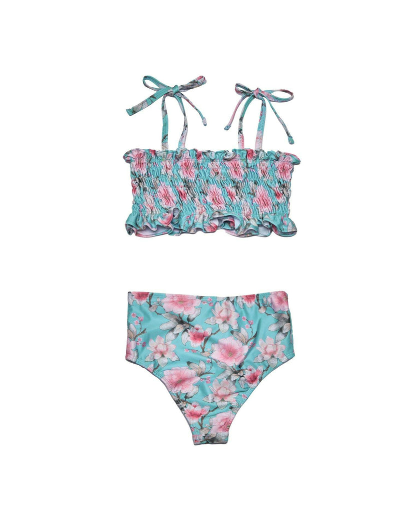 Girls Ruched Bikini Set – Adjustable Straps & High-Waisted Bottoms (Meadowlight)
