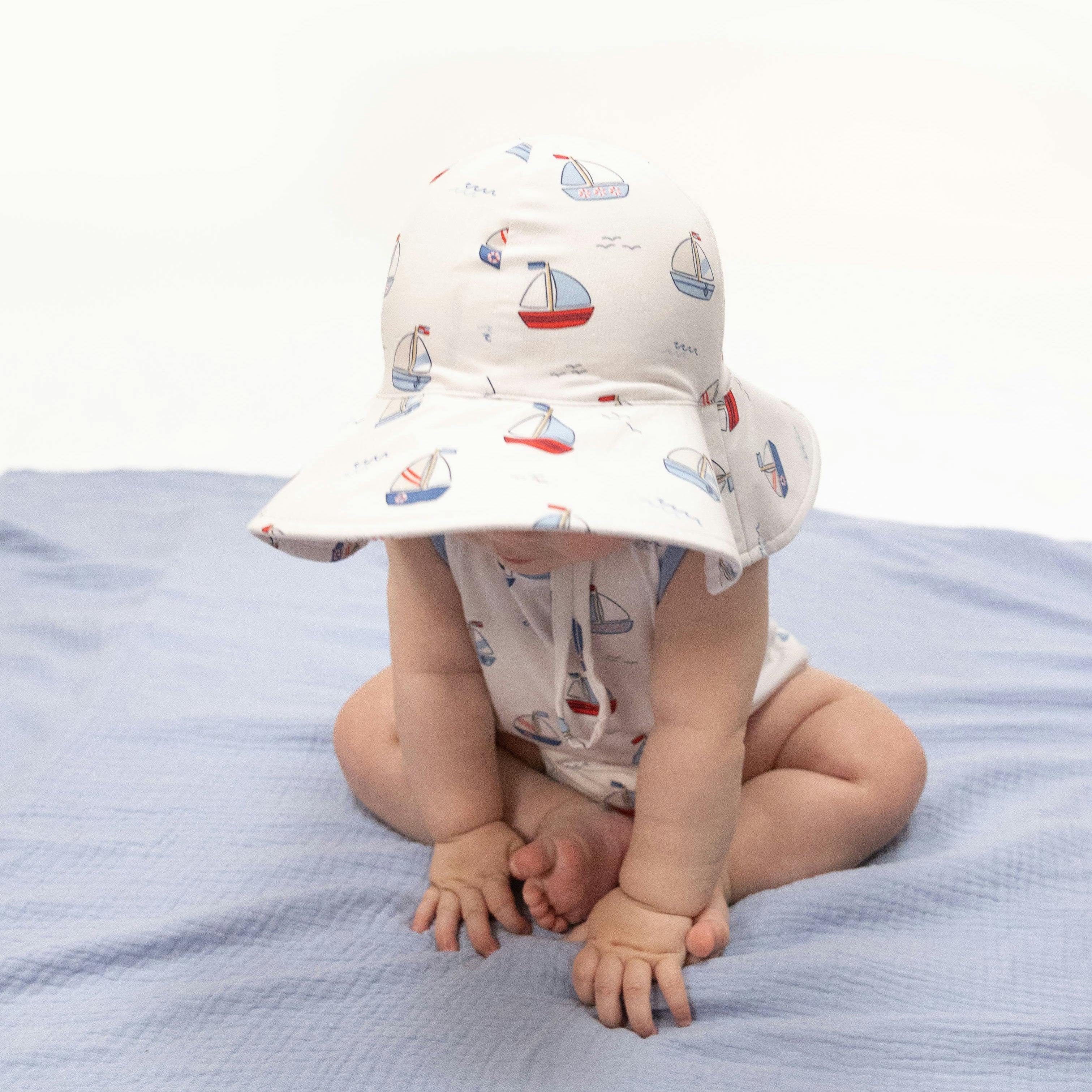 Bubbly Sailboats Blue - Wide Brim Sun Hat