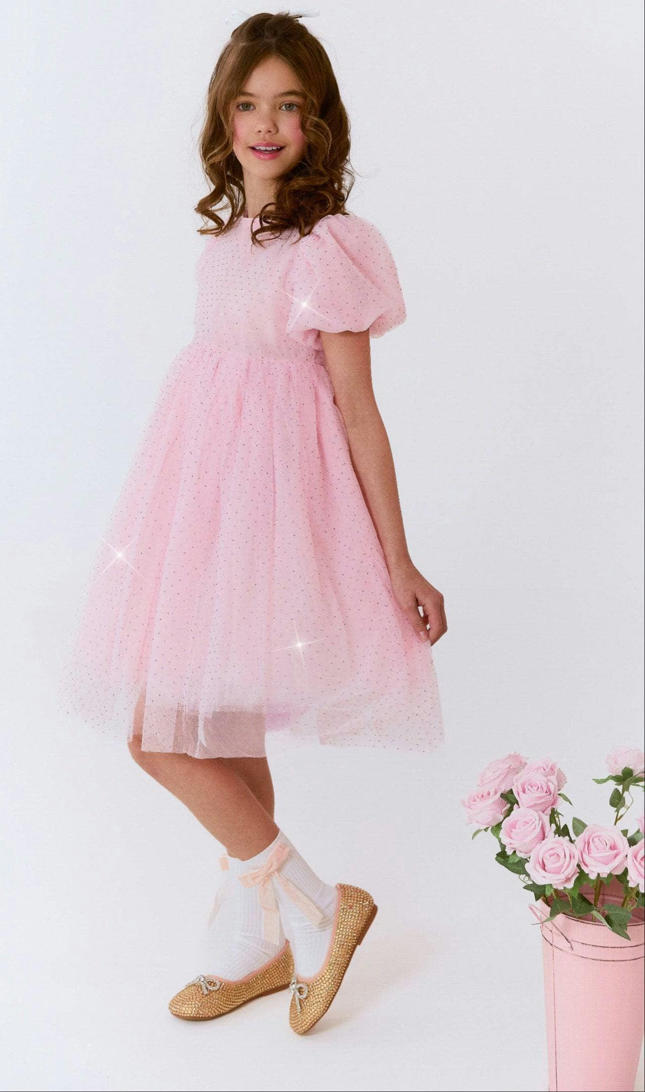 Magic Crystal Short Puff Sleeve Dress