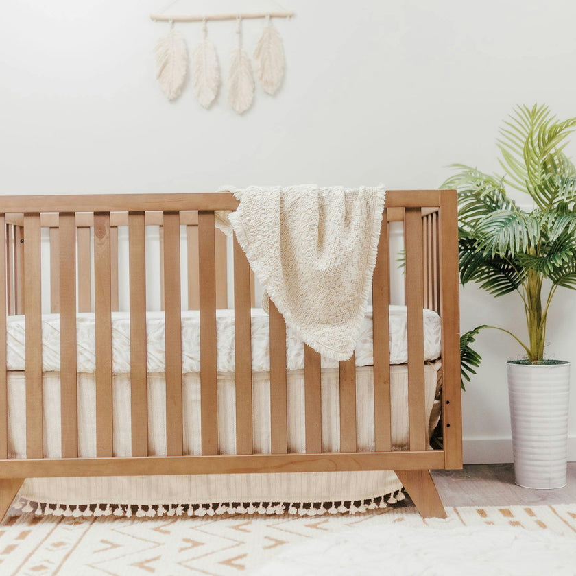 Oatmeal Boho Jacquard Knit Baby Blanket