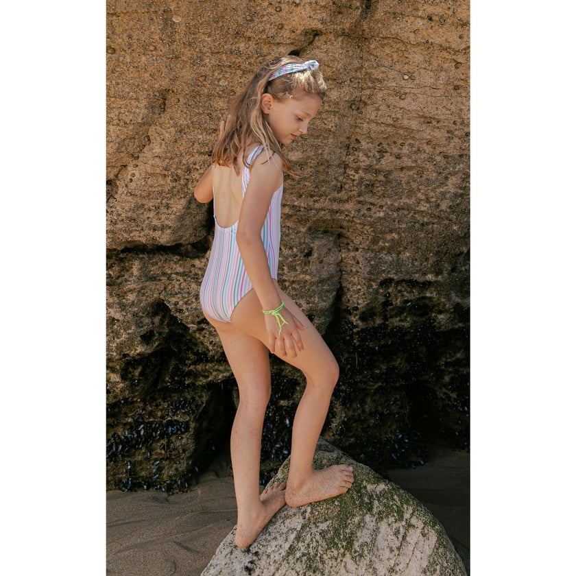 Stripes With Bow One-Piece Swimsuit, Multi