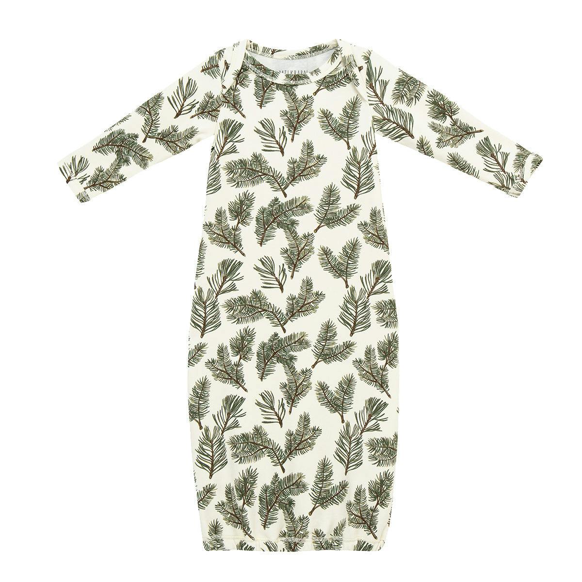 Pine Brushed Newborn Gown & Hat Set