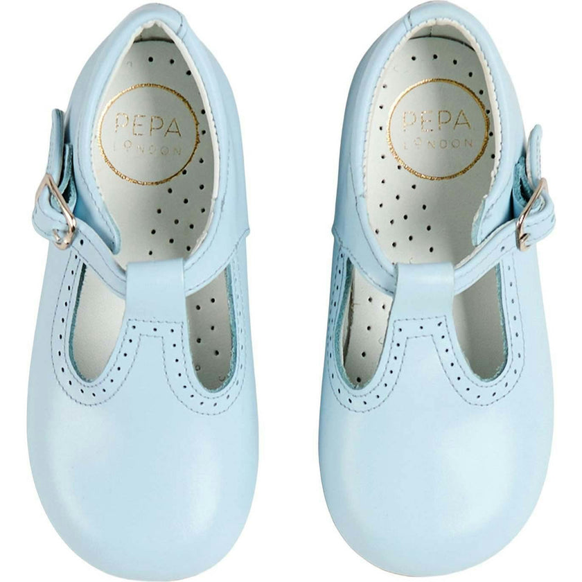 Leather T-Bar Baby Shoes in Sky Blue (20-26EU)