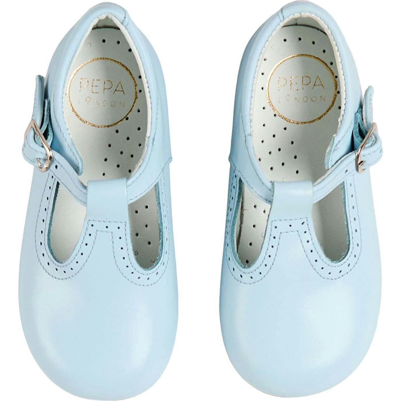 Leather T-Bar Baby Shoes in Sky Blue (20-26EU)