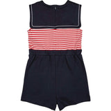 Stripe Knit Shorts Romper With Sailor Collar