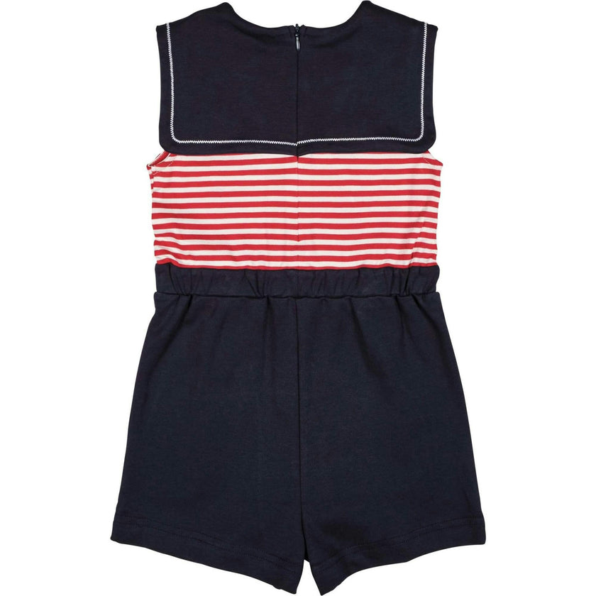 Stripe Knit Shorts Romper With Sailor Collar