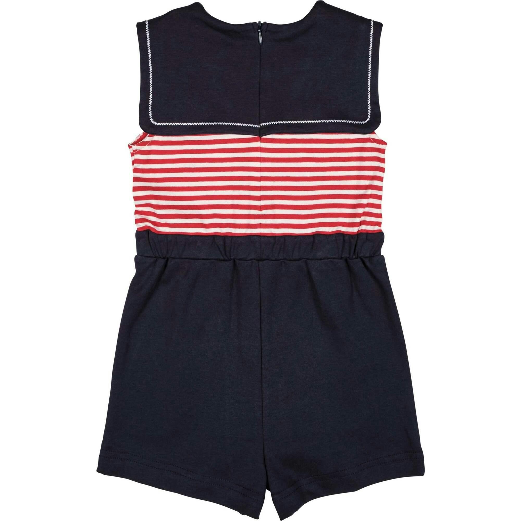 Stripe Knit Shorts Romper With Sailor Collar