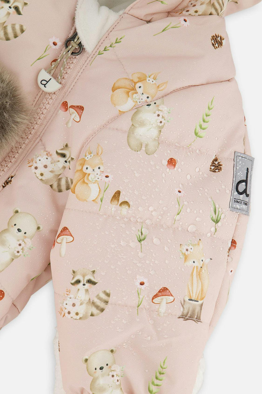 Baby One Piece Snowsuit Adapted For Car Seats Pink Animal Print