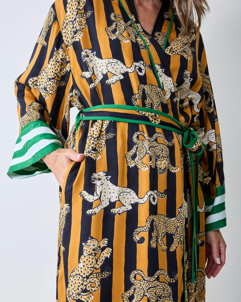 Leopard Stripes - Eco Satin Robe - Butterscotch