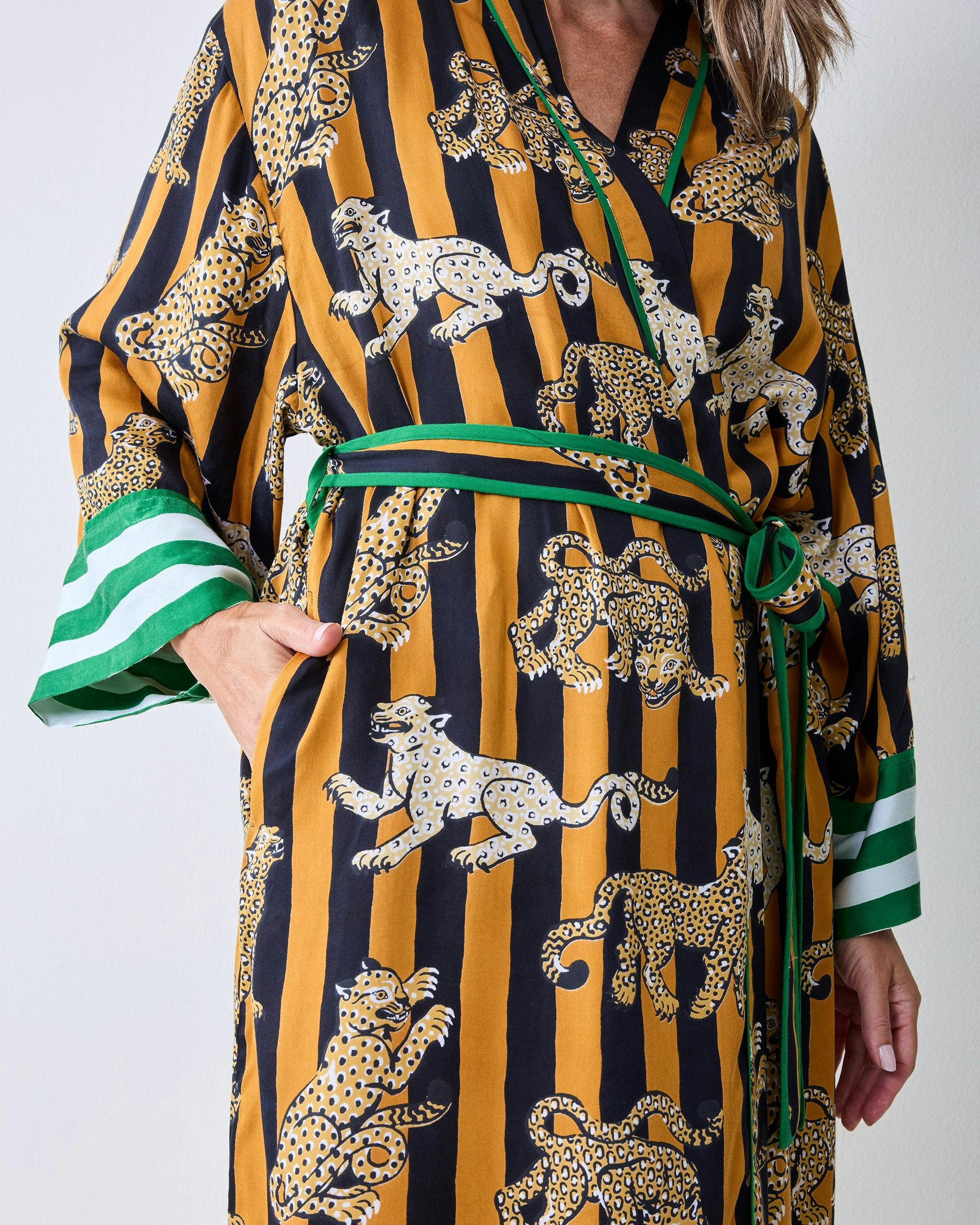Leopard Stripes - Eco Satin Robe - Butterscotch