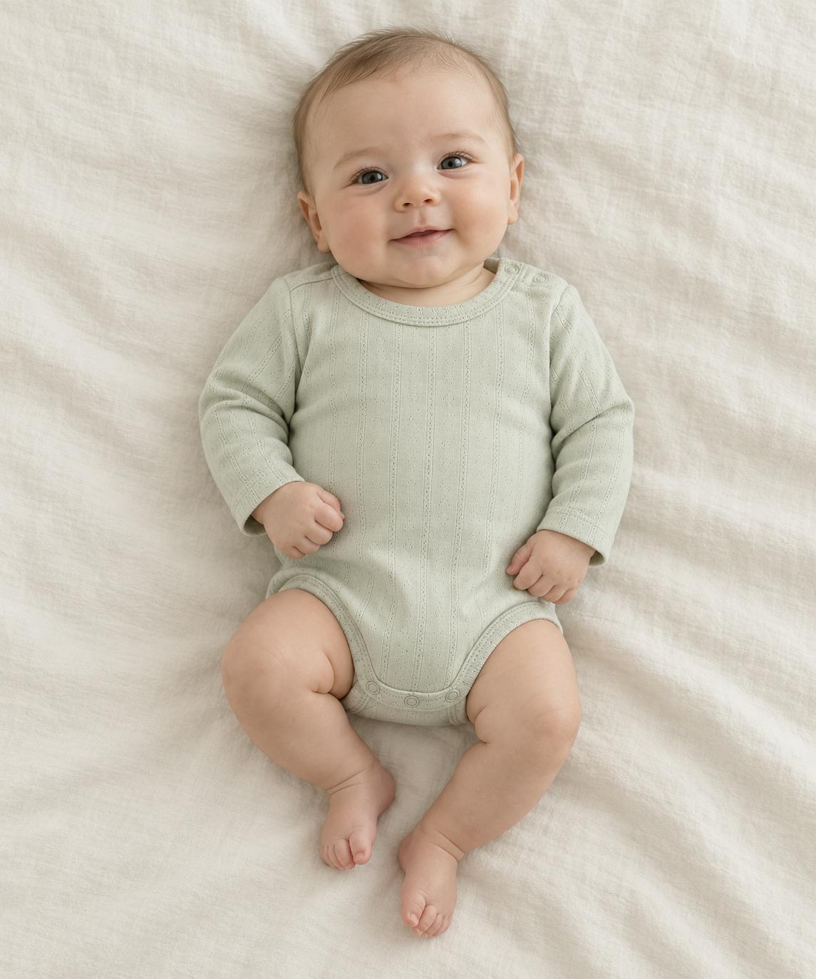 Organic Cotton Pointelle Long Sleeve Romper