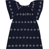 Mini Capucine Girl's Caftan Navy Embroidery, Blue