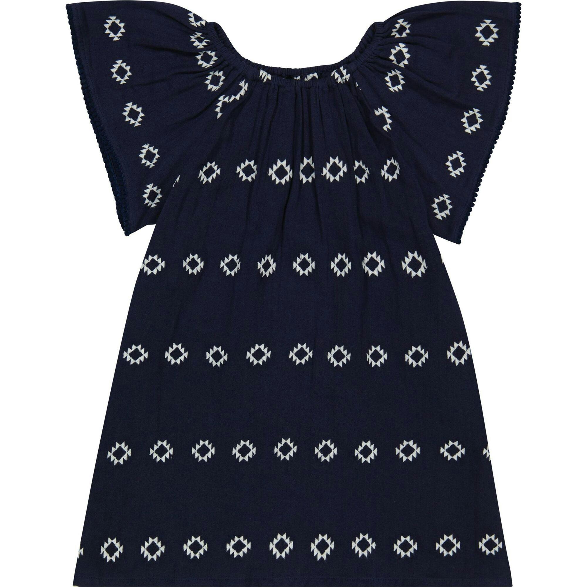 Mini Capucine Girl's Caftan Navy Embroidery, Blue