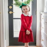 Lillian Girls' Dress Red with Green Piping