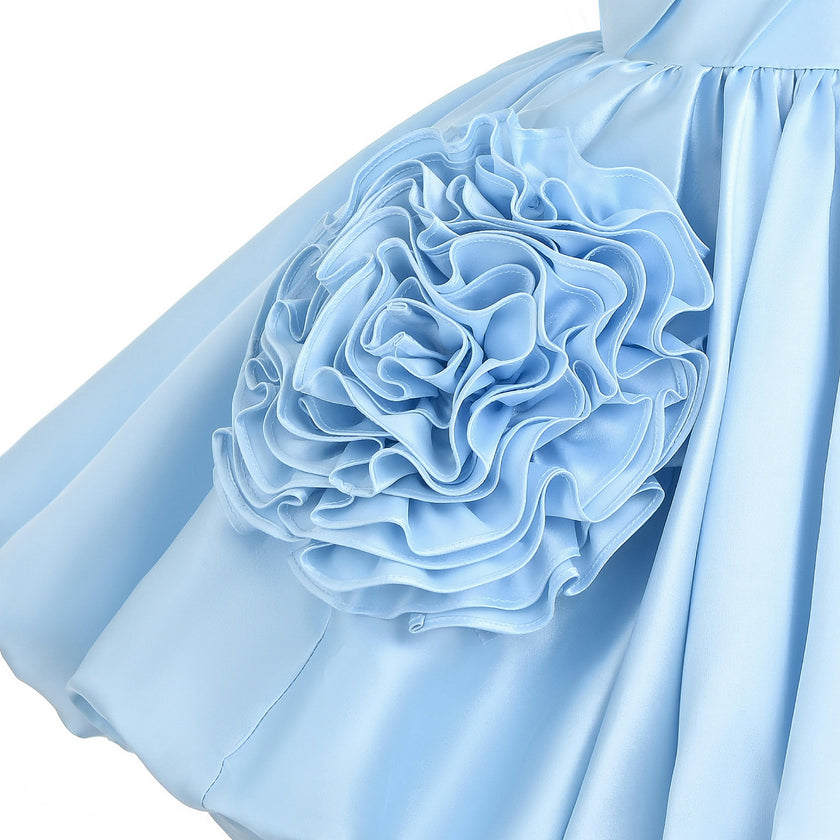 Light Blue Zorina Party Dress with Floral Accent