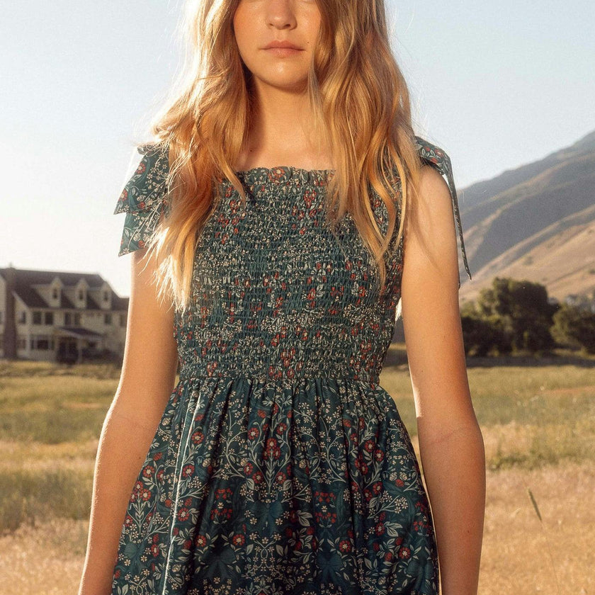 Mini Rayna Dress in Teal Ribboned Garden
