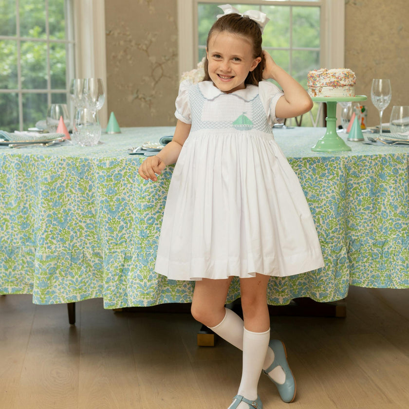 Eloise Dress in Smocked Sailboats