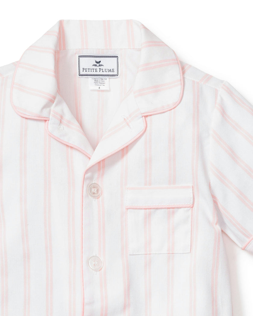 Kid's Twill Pajama Short Set in Pink Stripe