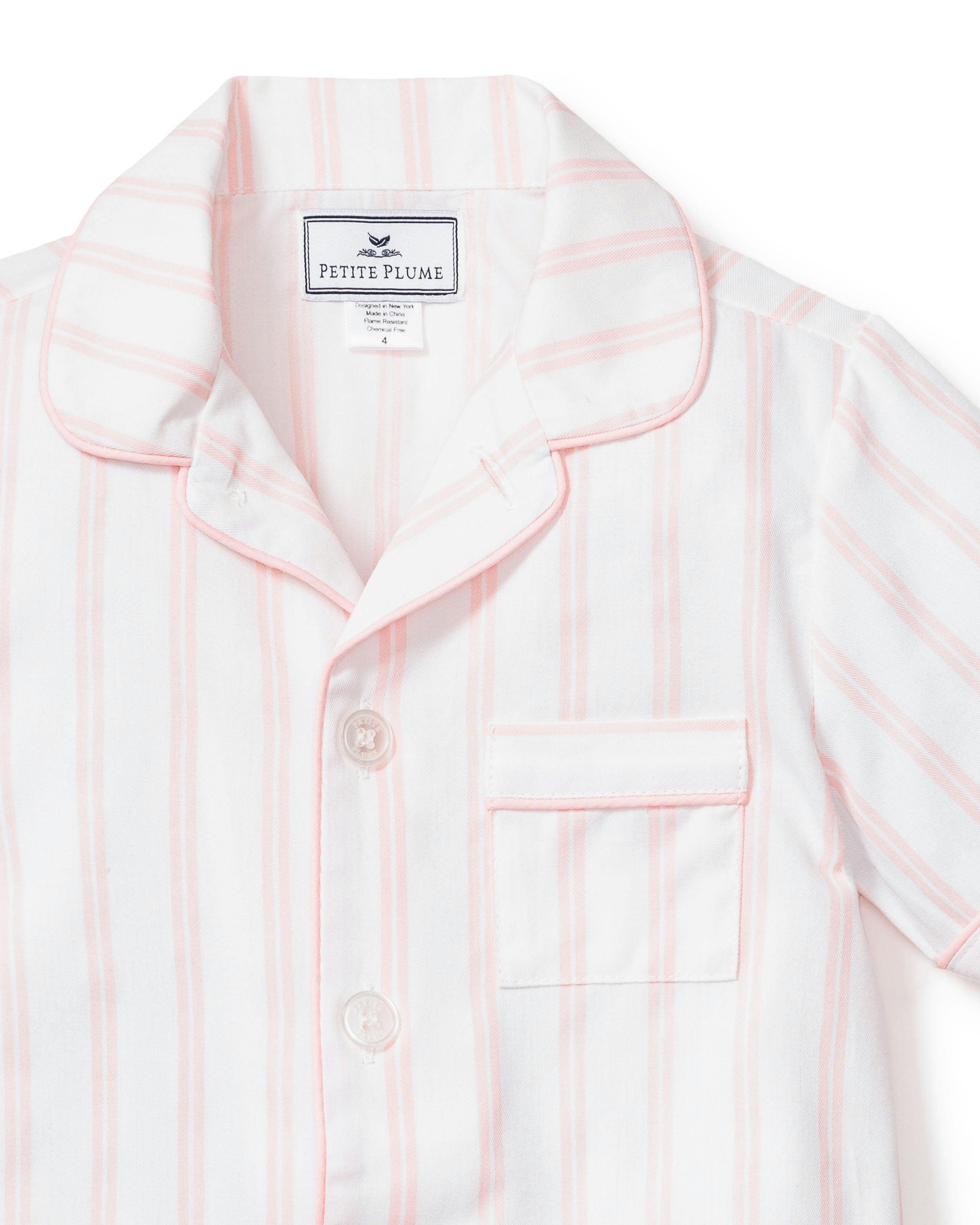 Kid's Twill Pajama Short Set in Pink Stripe