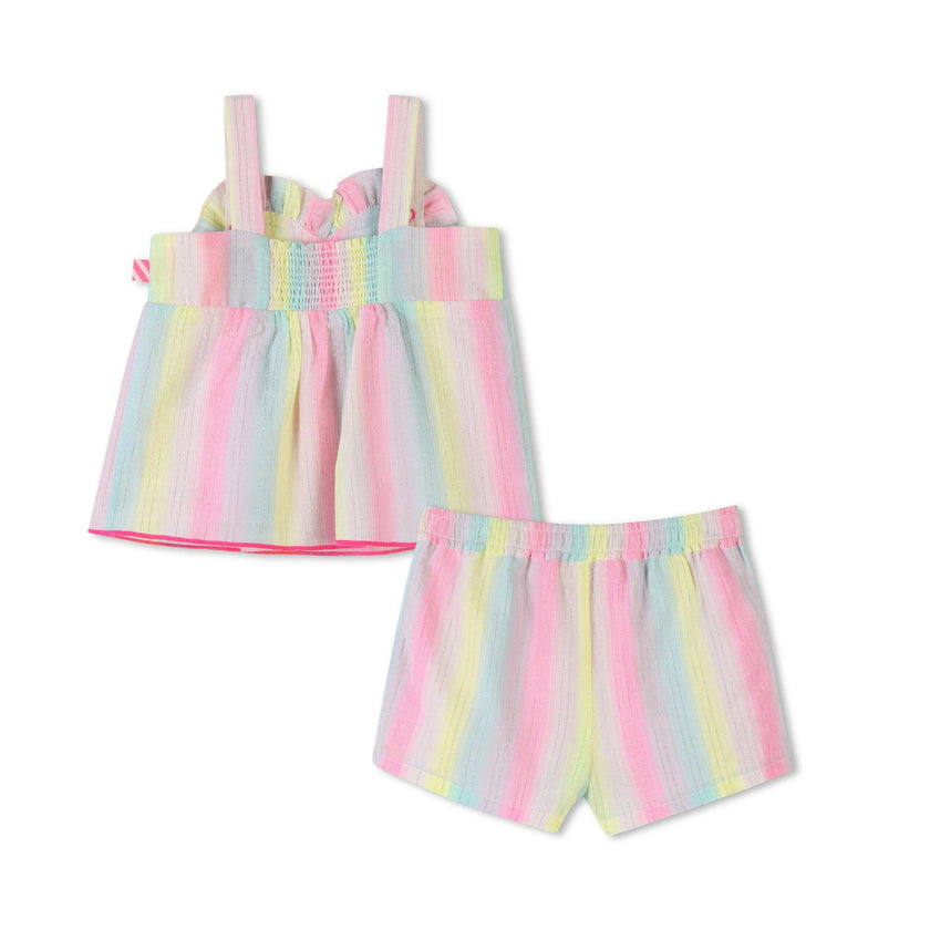Multicolored Stripe Heart Shorts Set