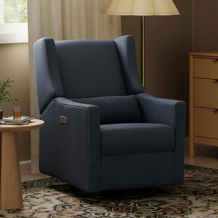 Kiwi Electronic Recliner and Swivel Glider with USB port in Performance Navy Eco-Twill