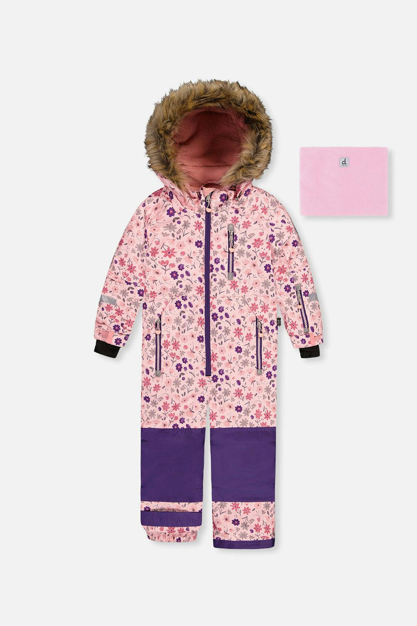 Kids One Piece Play Snowsuit Pink Mini Flower Print