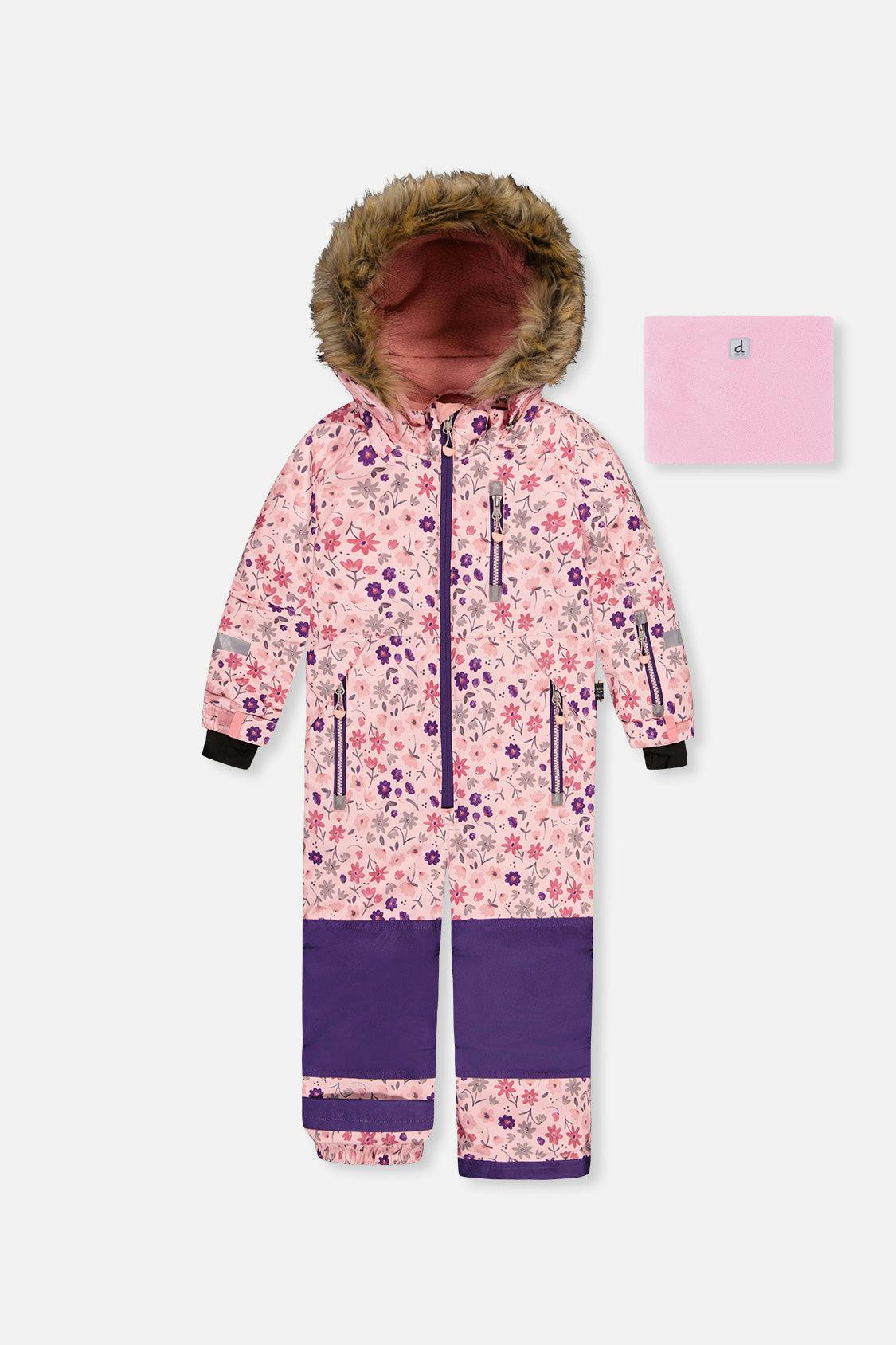 Kids One Piece Play Snowsuit Pink Mini Flower Print