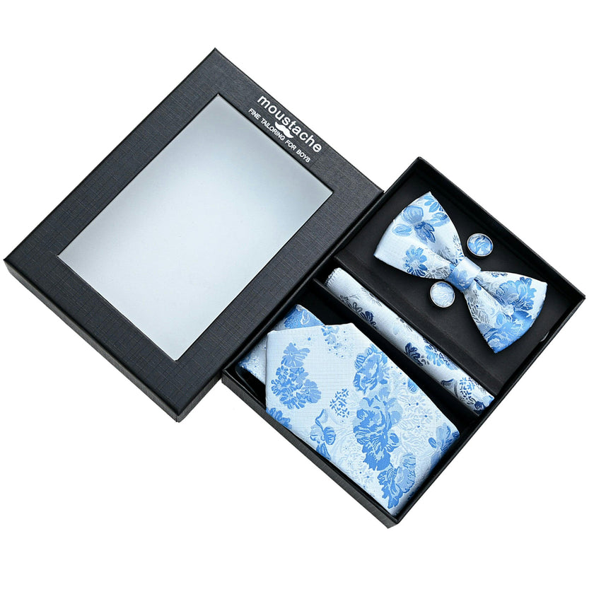 White Tie Blue Floral Tie Set