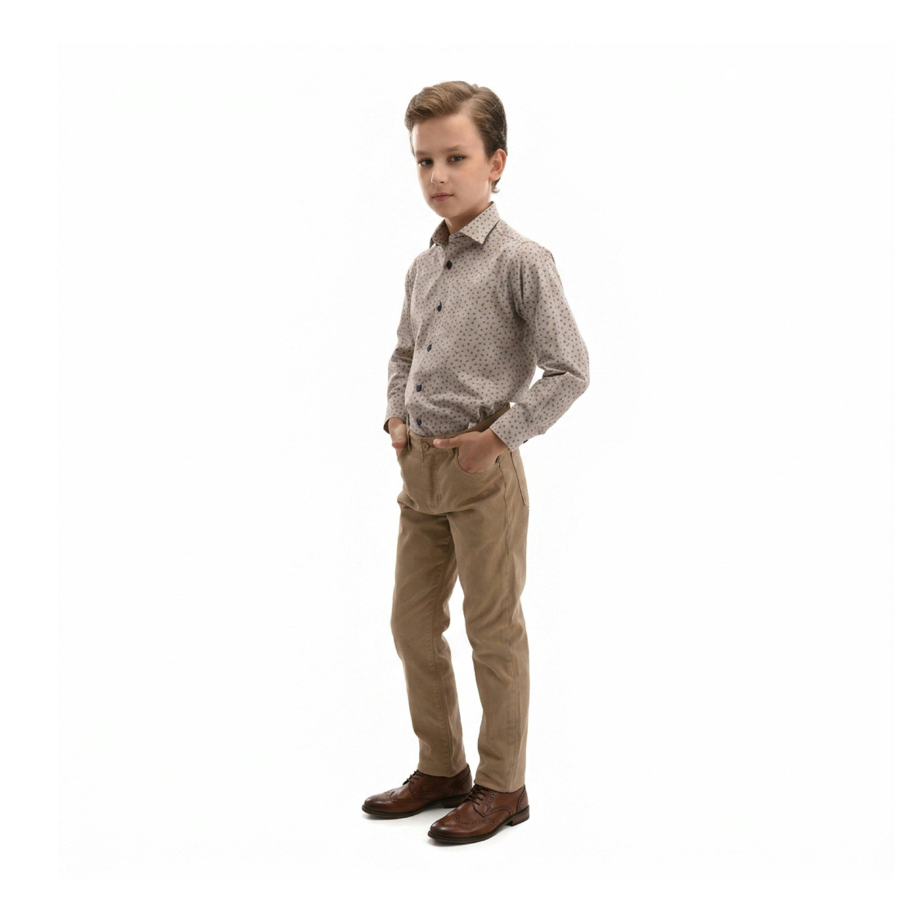 Beige Dandelion Print Dress Shirt