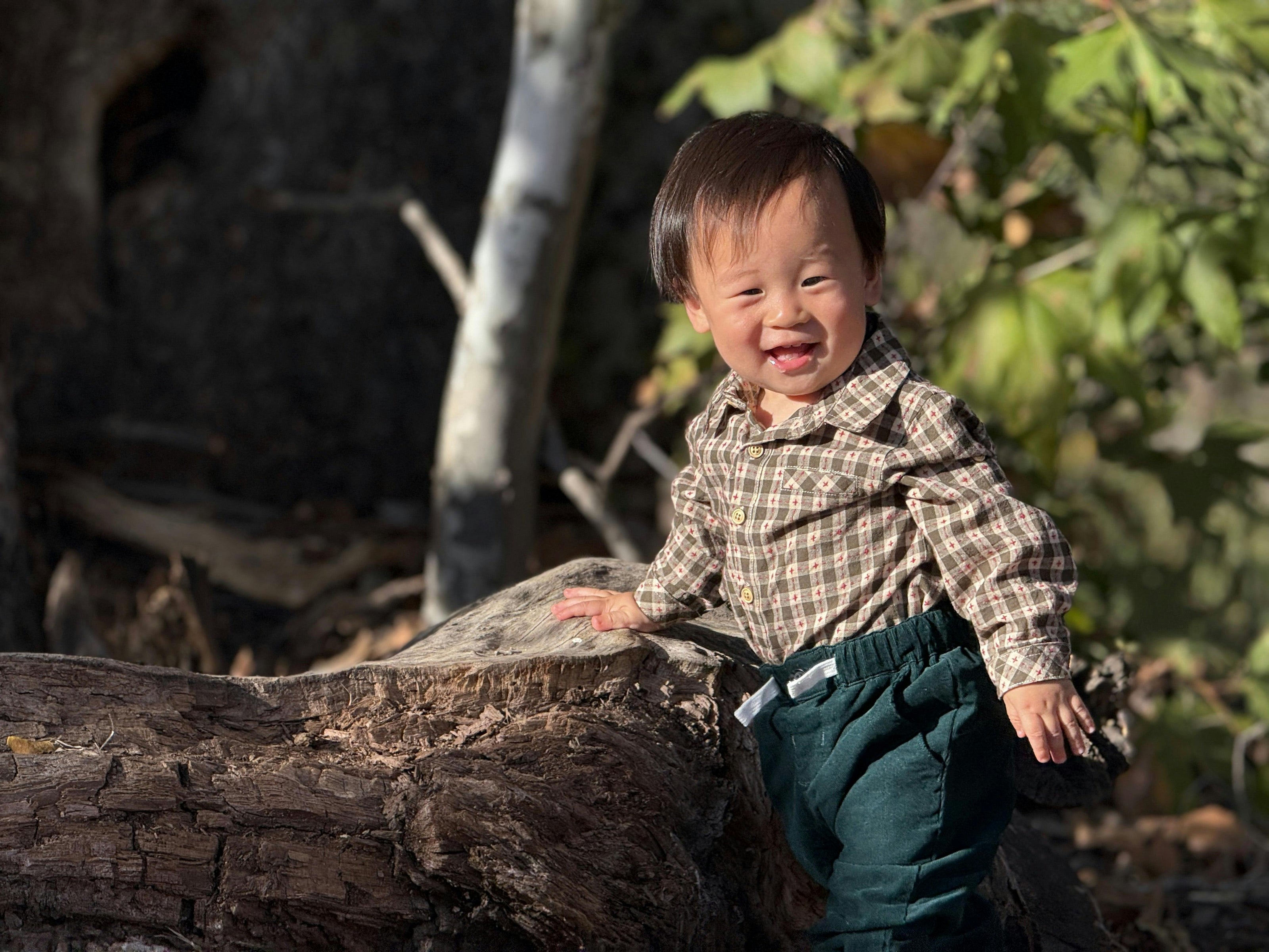 JASPER Sage/Rust Stitch Plaid Woven Onesie