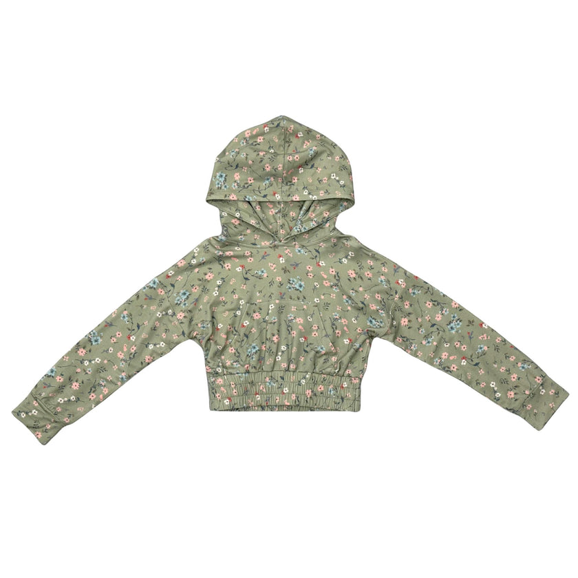 Girls Hoodie Pullover in Dasha Ditsy in Evergreen