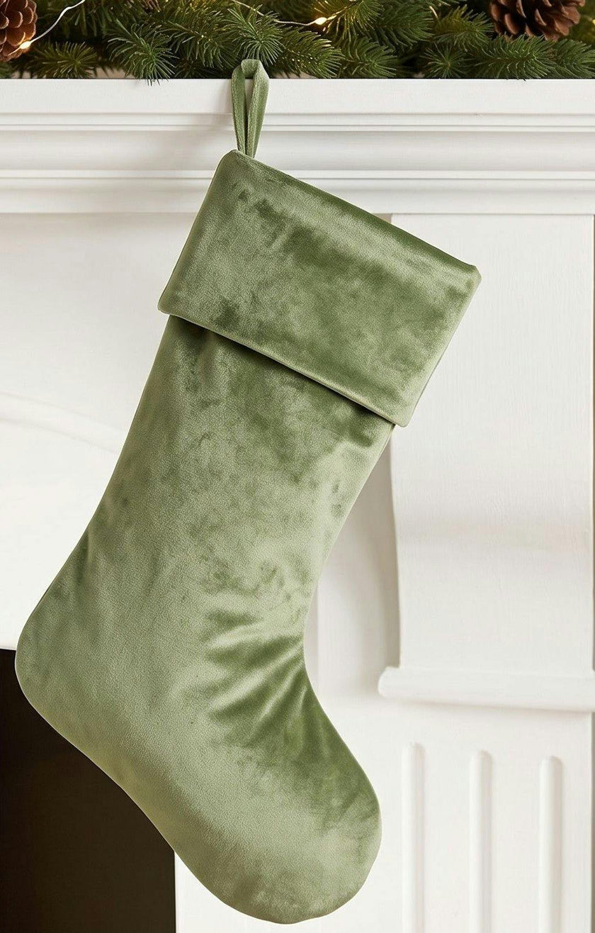 Classic Moss Green Velvet Handmade Christmas Stocking- 20"