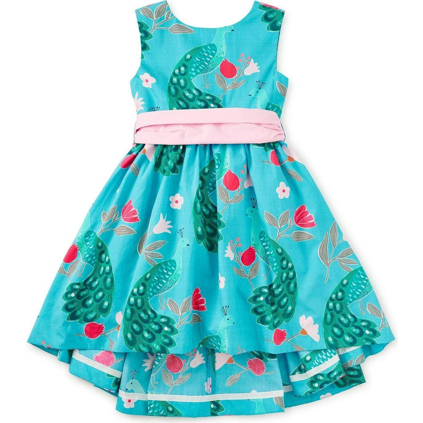Sleeveless Hi-Lo Sash Dress, Blue