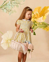 Rosie Smocked Dress in Yellow Rose Floral