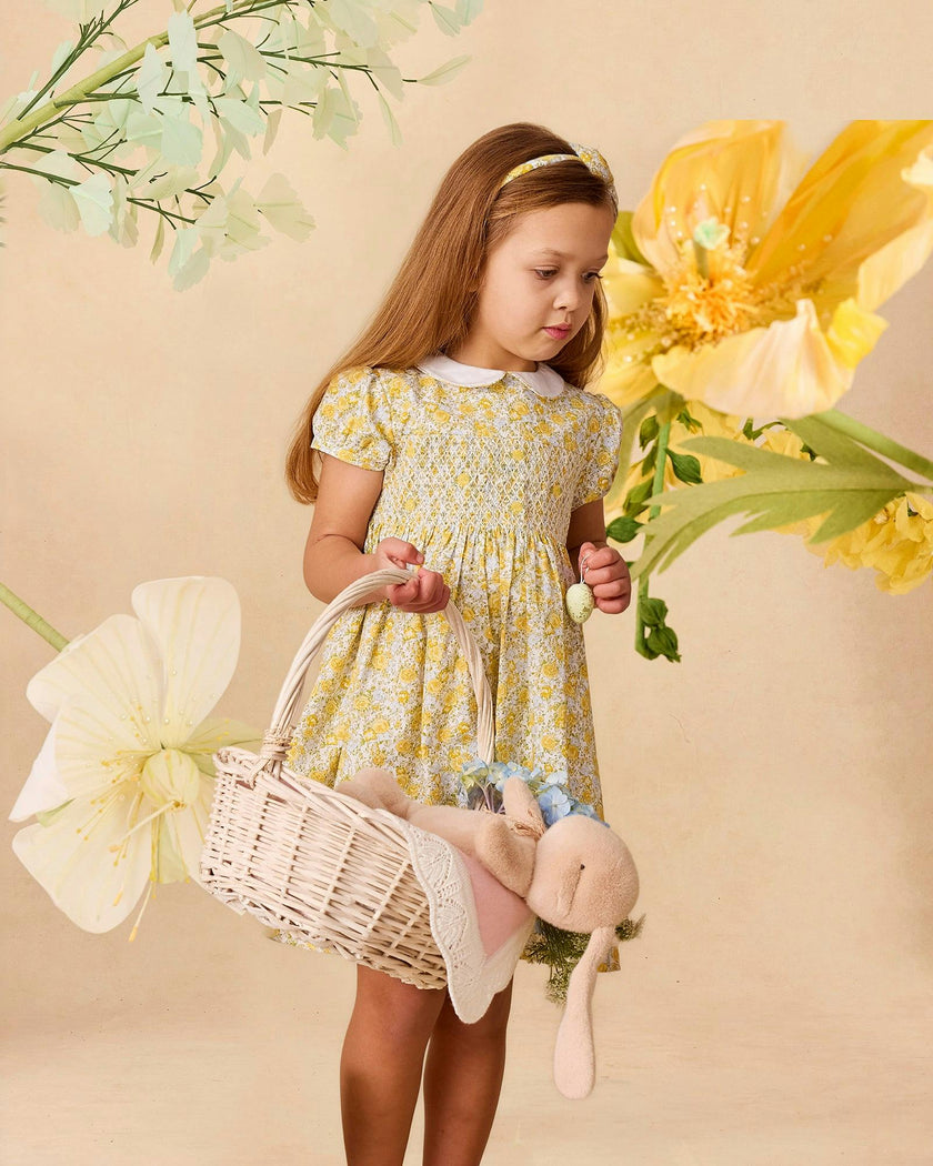 Rosie Smocked Dress in Yellow Rose Floral