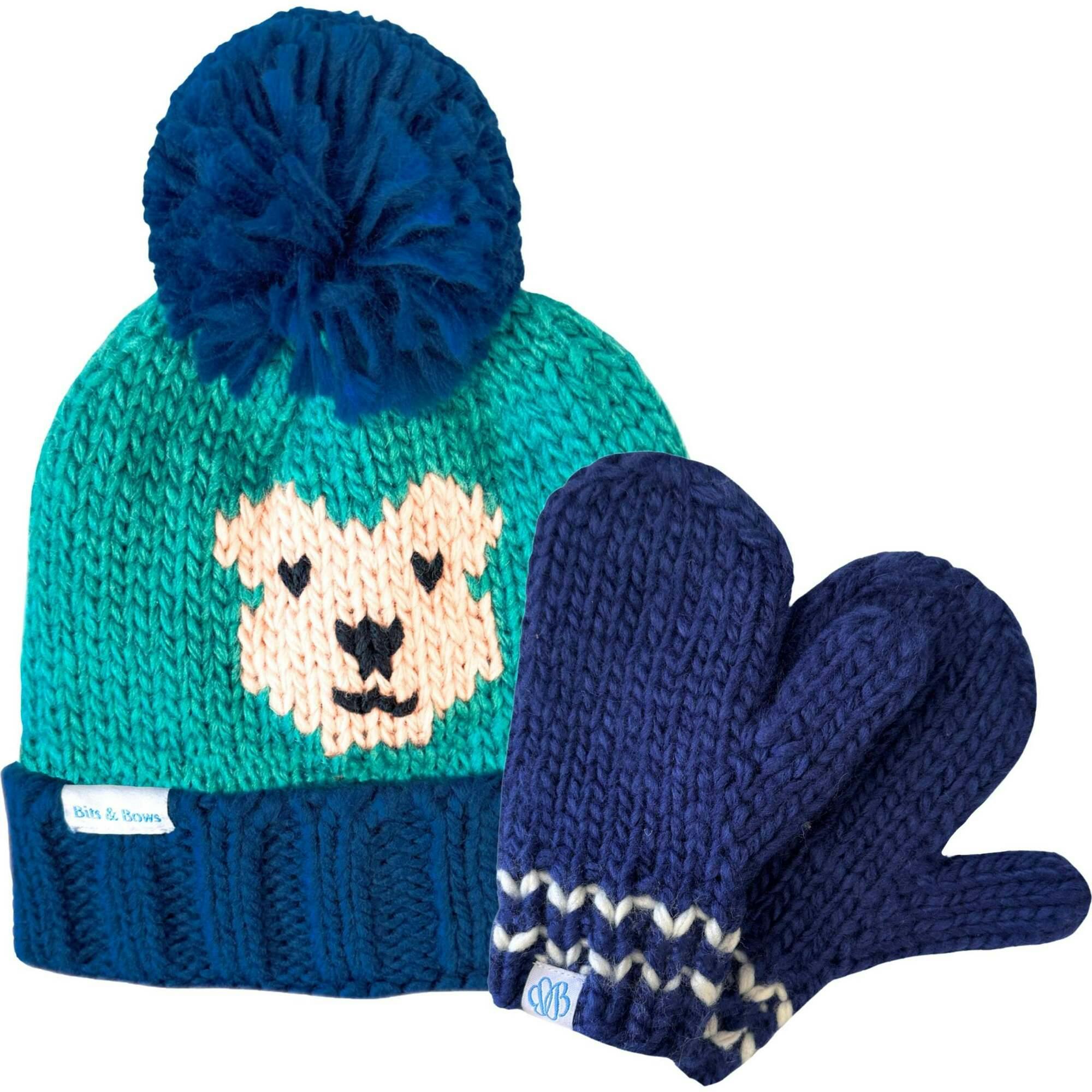 Teddy Bobble Hat/Mittens Bundle