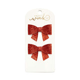 Ruby Sparkle Bow Clip Set