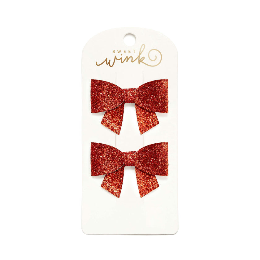 Ruby Sparkle Bow Clip Set